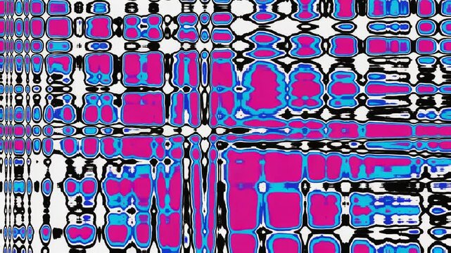 Ondulation abstraite technologique, magenta, cyan, blanc, noir, version lampe lave psych&eacute;d&eacute;lique.