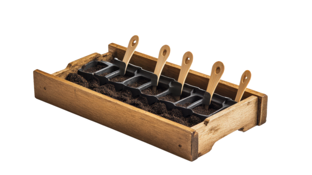 Manual seed planter with wooden frame Transparent background, PNG