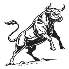 black and white illustration of a bull