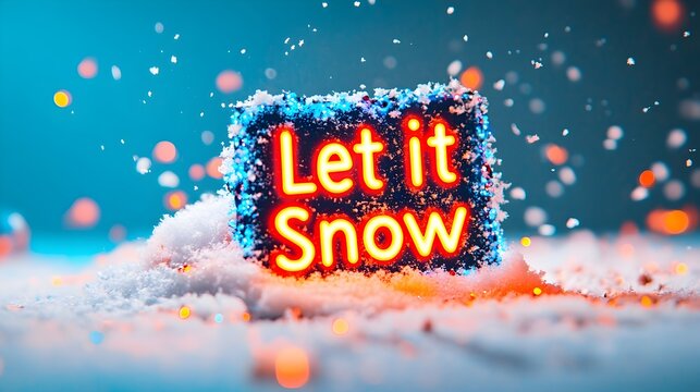 Glowing "Let it Snow" sign in snowy winter scene