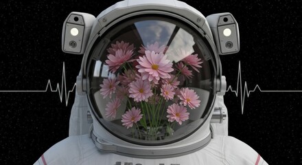 Astronaut flowers space helmet cosmos galaxy stars floral cosmonaut bloom art