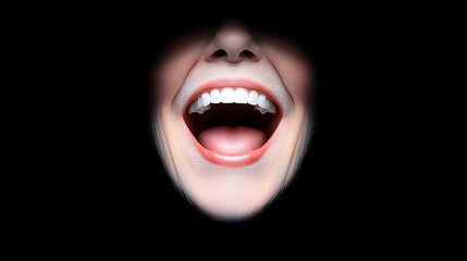 Naklejka premium Woman's mouth, wide open, laughing, dark background, advertising