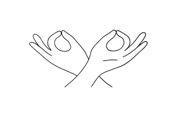 Obraz premium Hands in meditation continuous one line drawing minimalism design
