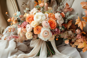 Bouquet of peach and peach flowers.