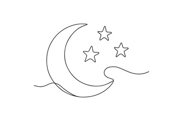 Moon and stars continuous one line drawing minimalism design