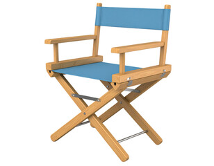Classic movie director chair with canvas seat and crossed wooden frame isolated on white background