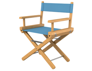 Classic movie director chair with canvas seat and crossed wooden frame isolated on white background