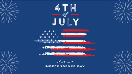 A patriotic fourth of july design with fireworks and a stylized american flag on a blue background