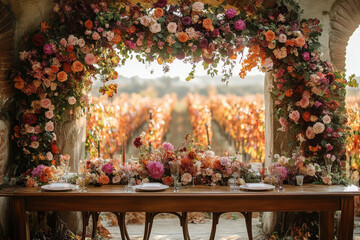 Flowers and candles on a table.