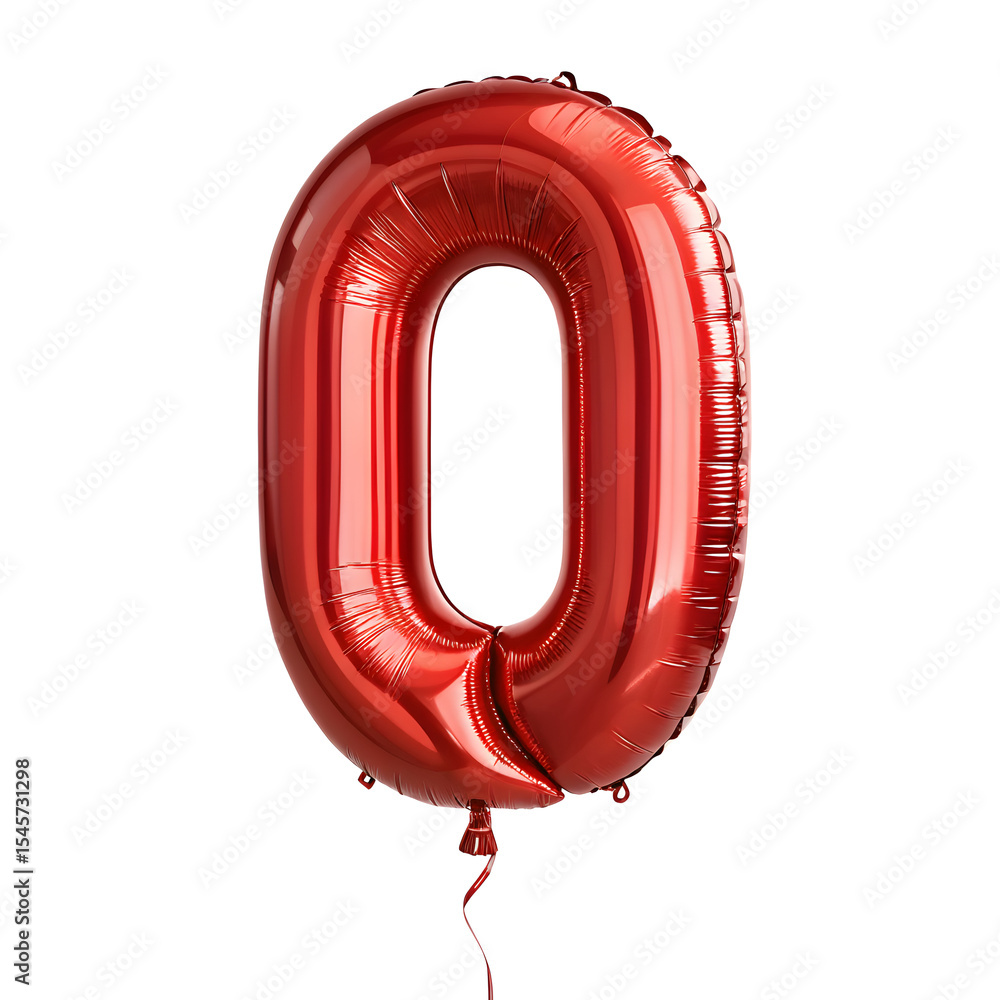 Fototapete a balloon shaped like the number 0, glossy red metallic finish with realistic reflections and smooth