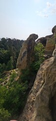 Klusfelsen an einem sonnigen Frühlingstag, bei Halberstadt, Harz, Huy, Sachsen-Anhalt