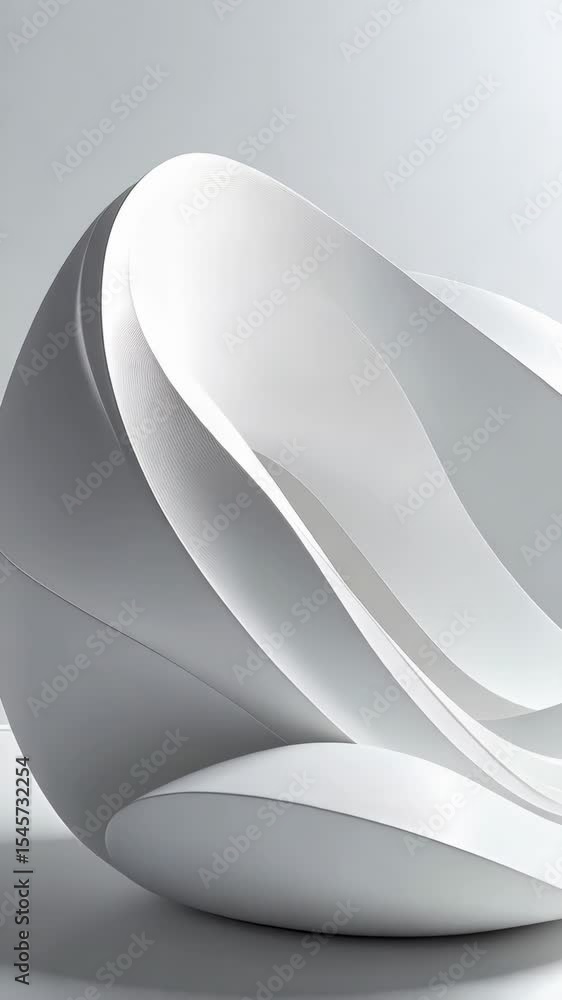 Poster abstract curved white architectural structure with smooth flowing organic shapes and lines on clean,
