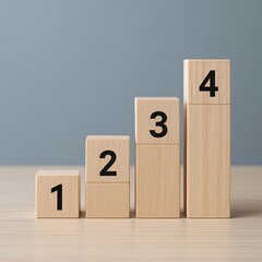 Wooden blocks stacked in ascending order from one to four