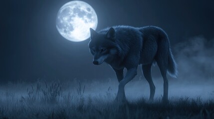 Lonely wolf under full moon