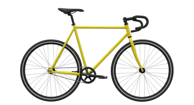 Vibrant yellow single-speed bicycle with black accents ready for a ride, presented on display.