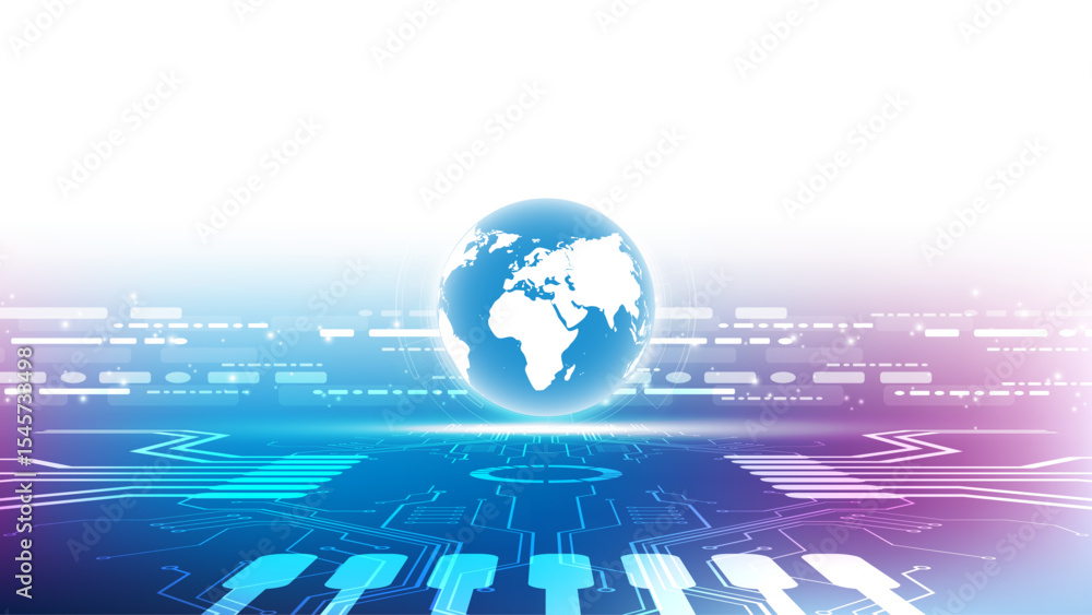 Poster abstract technology background with globe and digital wave, vector illustration.