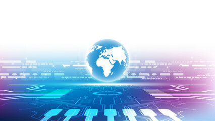 abstract technology background with globe and digital wave, vector illustration.