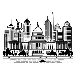 Obraz premium washington d.c., america, usa, cityline, skyline, vector, black and white, wallpaper, image