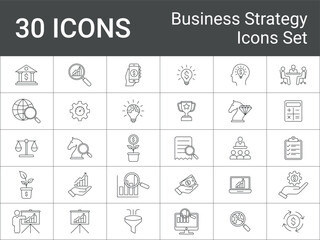 Financial Growth Strategy Icons Set. Business Growth Icons. Including business growth, finance,
strategy, analysis, investment, and success. Outline Icons. Vector Illustration