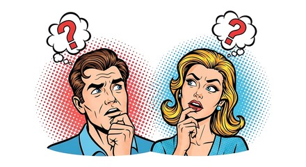 Couple Pondering Decisions Illustration of a Man and Woman Thinking