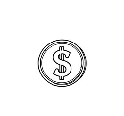 Obraz premium Dollar Coin Illustration: A simple line art drawing of a coin featuring a dollar sign, perfect for financial design elements.