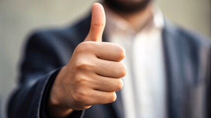 Businessman giving thumbs up closeup.