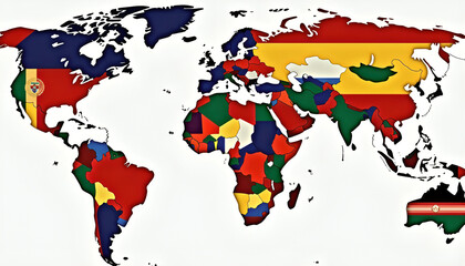 World national waving flags. Official country signs with names, countries flag banners.