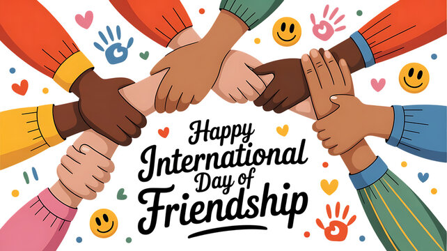 Diverse hands intertwined celebrating international day of friendship isolated on transparent background