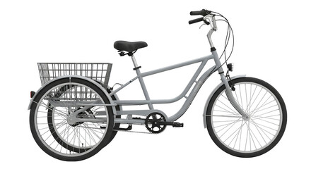 Fototapeta premium A gray tricycle featuring a rear basket is rendered, ideal for accessible transportation needs.