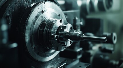 Precision Lathe Machine Shaping Metal Component in Close-up Detail on White Background