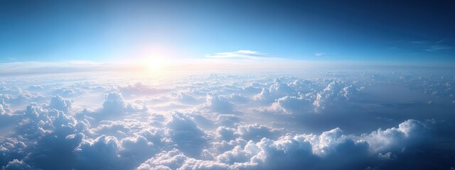 Aerial View Sunlit Cloudscape Heavenly Panorama Soft Clouds Blue Sky Above the Clouds Peaceful Scene