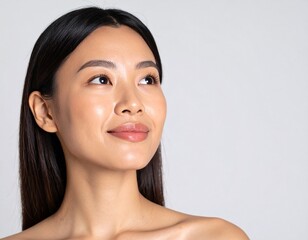 日本人, 超リアル, 美しい, 若い女性, 顔, クローズアップ, 欠点のない肌, 輝く肌質, ナチュラルメイク, 柔らかなライティング, 美容CM風, シネマティック, カメラ目線, 高解像度,Japanese, ultra-realistic, beautiful, young woman, face, close-up, flawless skin, glowing complexion