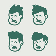Set of four cartoon boy face icons with surprised expression in retro style. Great for mascot, kids brand, or character design. EPS vector format for easy editing