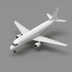 White Passenger Airplane Model on Grey Background