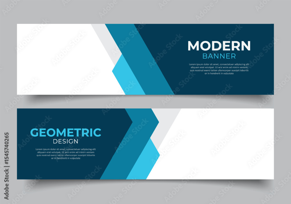 Poster modern blue geometric triangle shapes web banner for presentation or business template horizontal de