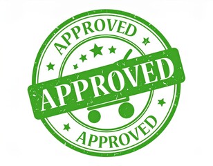 Green Approved Stamp with Shopping Cart Icon on White Background