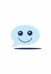 Obraz premium Smiling speech bubble graphic in blue color with facial features 