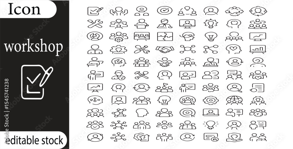Poster a collection of various outline style icons displayed in a grid pattern on a white background icon w