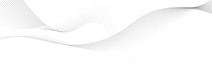 Flowing dots particles wave pattern halftone gradient curve shape isolated on white background. Vector in concept of technology, science, music, modern.