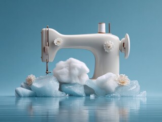 National Sewing Machine Day Vintage Machine with Floral Details on Ice - Earth Day Awareness and Spring Sales Event for Sustainable Craftsmanship