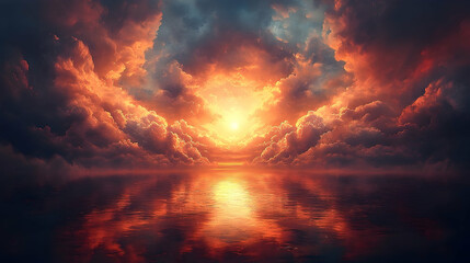 Fiery sunset over water