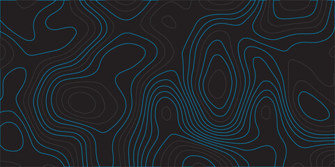 Design a dark abstract background featuring smooth, topographic contour lines in deep blue tones. The lines should flow organically across the black surface, creating a sense of depth and elevation.