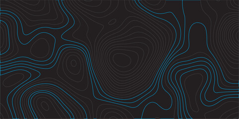 Design a dark abstract background featuring smooth, topographic contour lines in deep blue tones. The lines should flow organically across the black surface, creating a sense of depth and elevation.