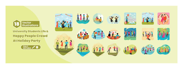 university students life and  happy people crowd at holiday party. Mega set.