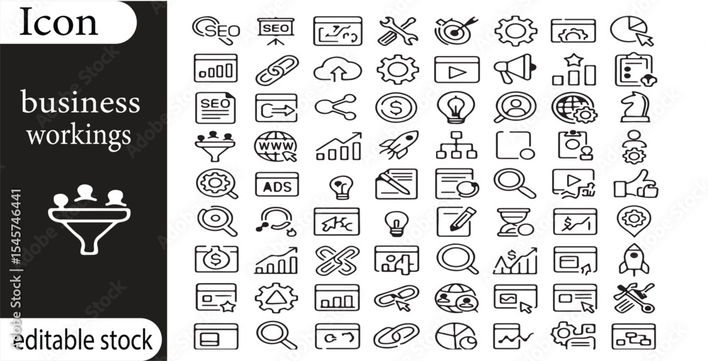 Poster a collection of business and marketing icons arranged in a grid pattern on a white background image 