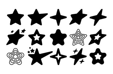 Collection of Retro Y2K Star Icons and Silhouettes