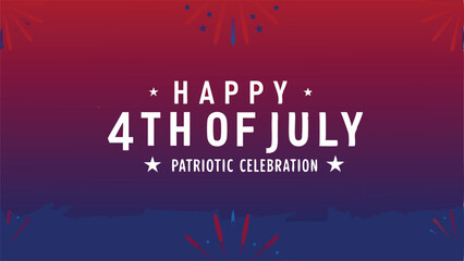 Happy fourth of july celebration with red and blue gradient background and star decorations design
