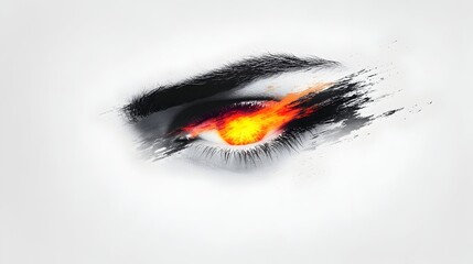 Fiery eye, abstract art, white background, digital design