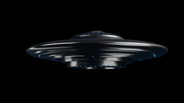Flying saucer rotate animation. Realistic UFO rotate animation on transparent background. Full HD. 4K