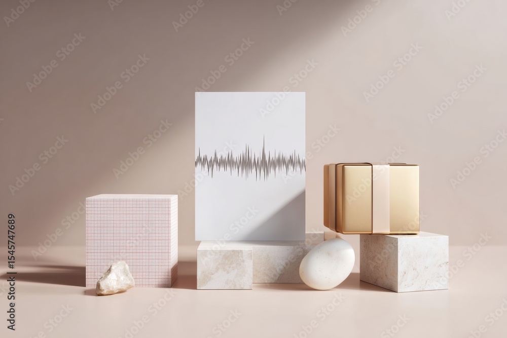 Poster minimalistic seismograph display with earthquake wave patterns in neutral palette for geological mon